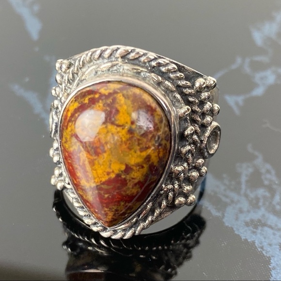 Vintage Large Sterling Agate Ring Southwestern Western Tribal Silver Size 10 - Picture 2 of 9